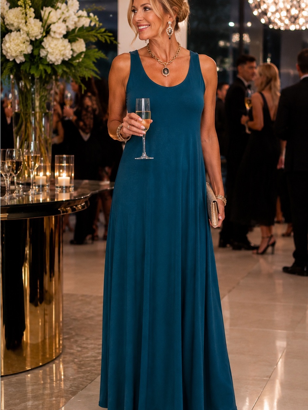 Jostar Teal Sleeveless Maxi‎ Dress Made in USA OS